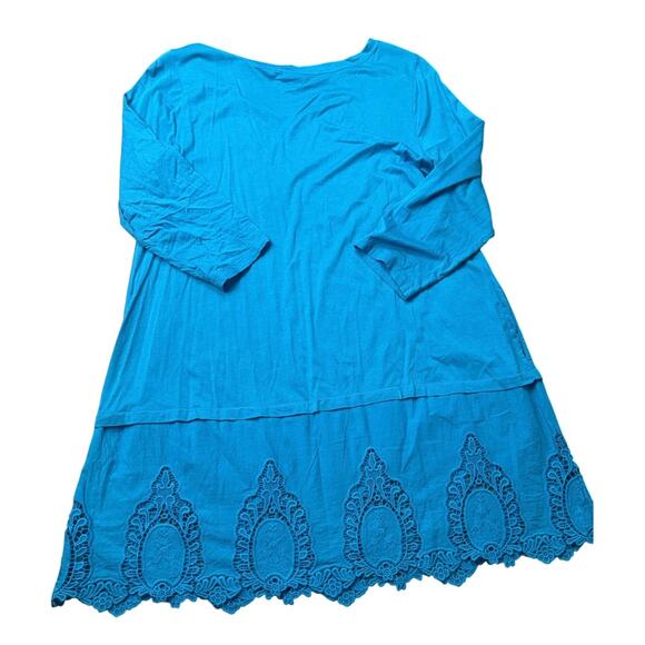 LOGO Lori Goldstein XL Blue Tunic Dress Lace Hem Boho Artsy Stretch - Picture 6 of 7